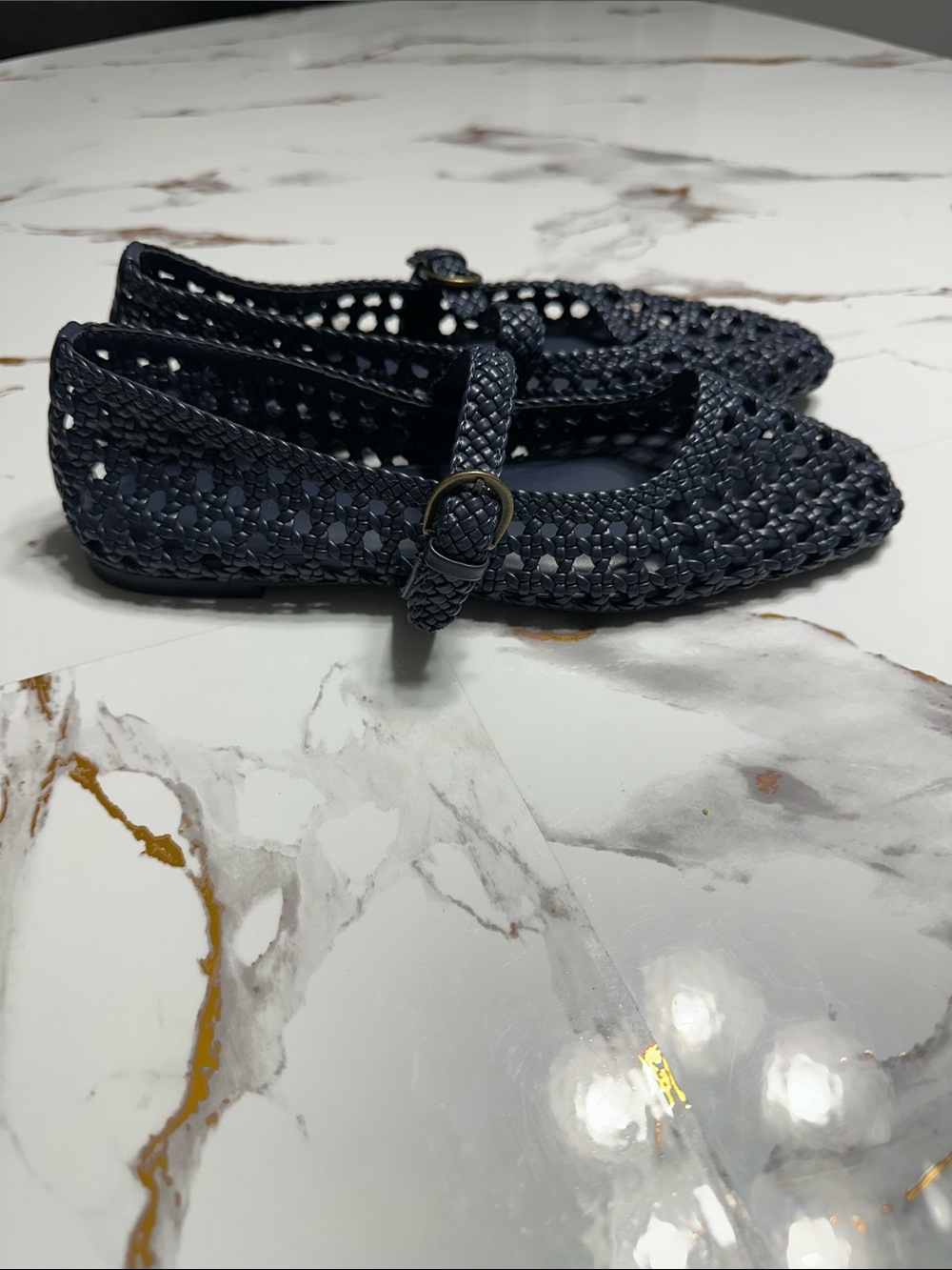 Woven Mary Jane Flats in Navy with Buckle Strap - Picture 5 of 9